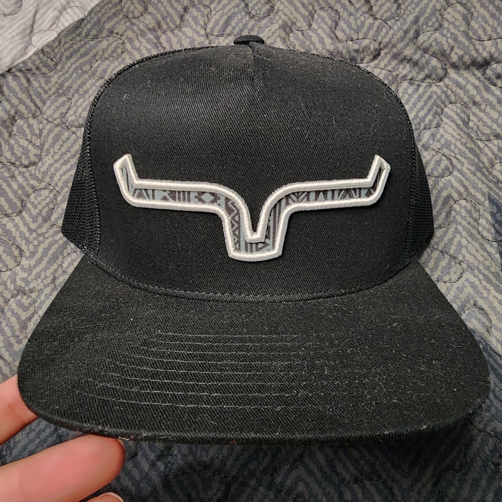 Black Trucker Cap with White Embroidered Horn Logo